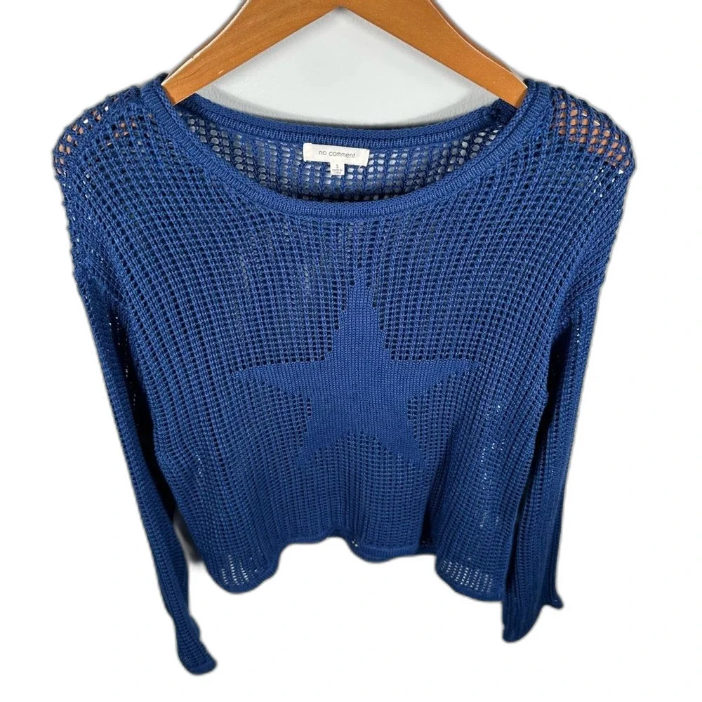 No Comment Blue Star Open Knit Women's Long Sleeve Sweater Size Small 4th July